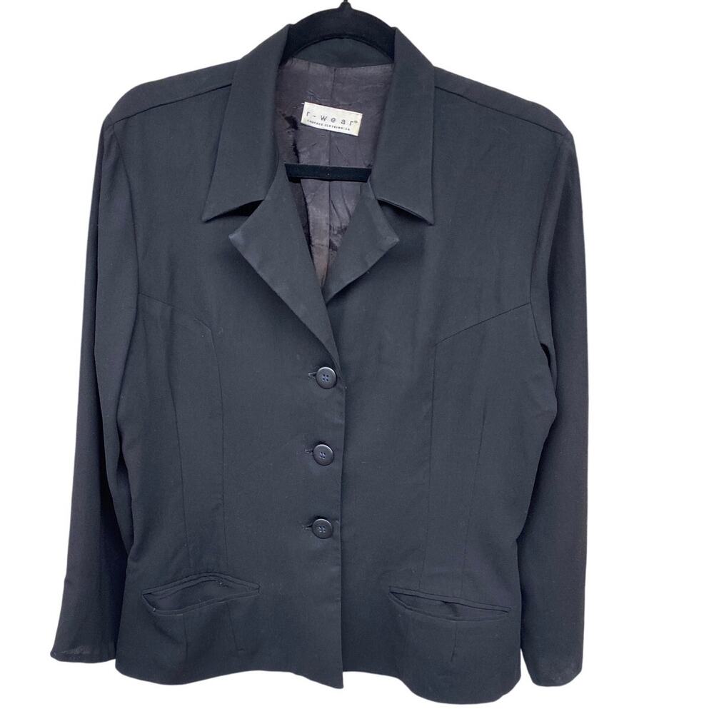 Vintage R Wear Rampage 90's Lightweight Women's Silky Blazer Medium Black Blue